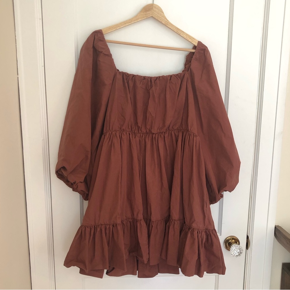 Anthropologie Mare Mare women’s mini dress ruffle brown color 100% cotton